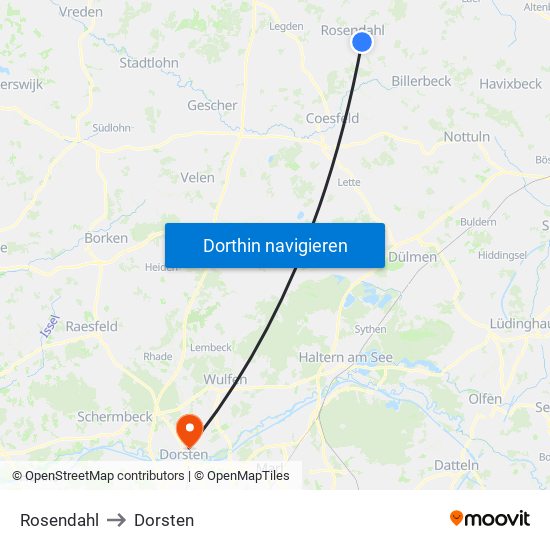 Rosendahl to Dorsten map