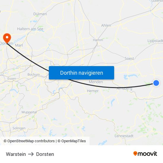 Warstein to Dorsten map
