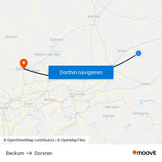 Beckum to Dorsten map