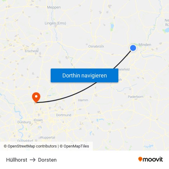 Hüllhorst to Dorsten map