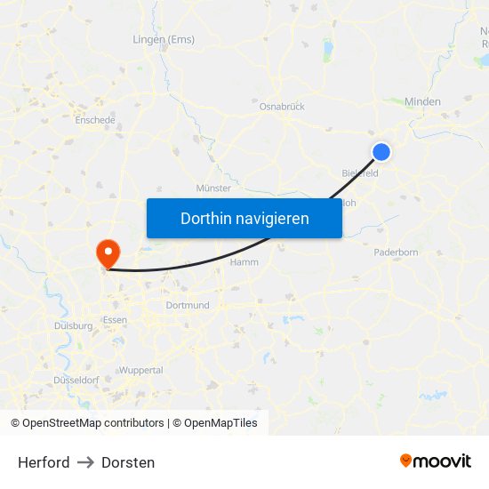 Herford to Dorsten map