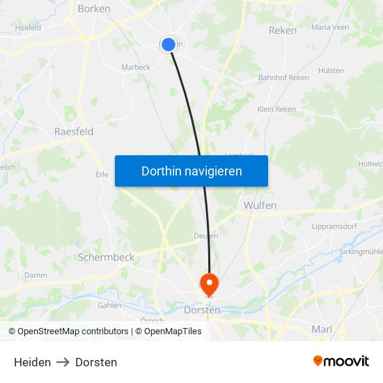 Heiden to Dorsten map