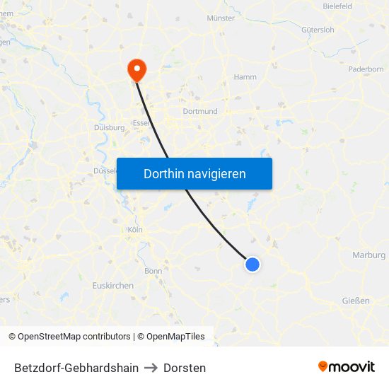 Betzdorf-Gebhardshain to Dorsten map