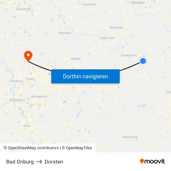 Bad Driburg to Dorsten map