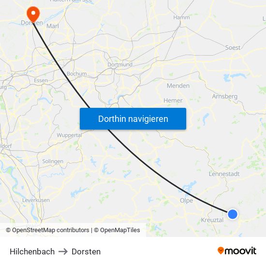 Hilchenbach to Dorsten map