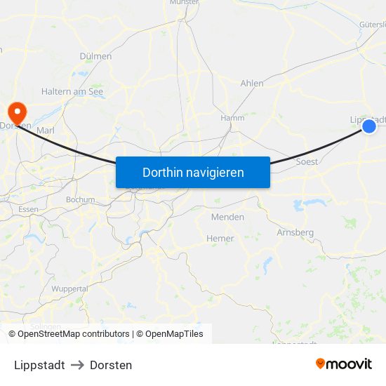 Lippstadt to Dorsten map