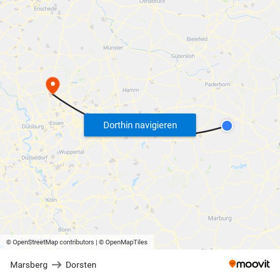 Marsberg to Dorsten map