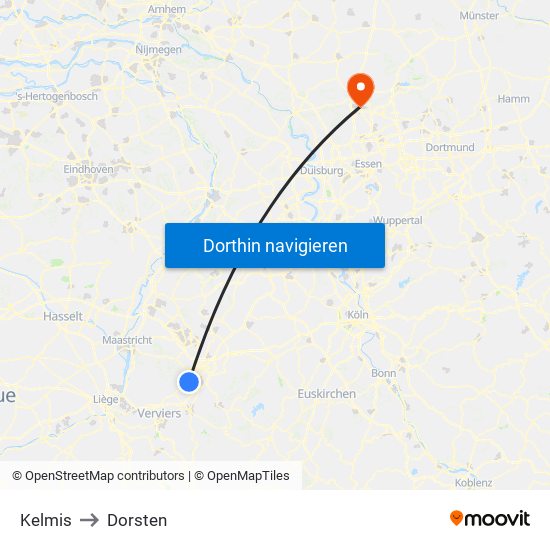 Kelmis to Dorsten map