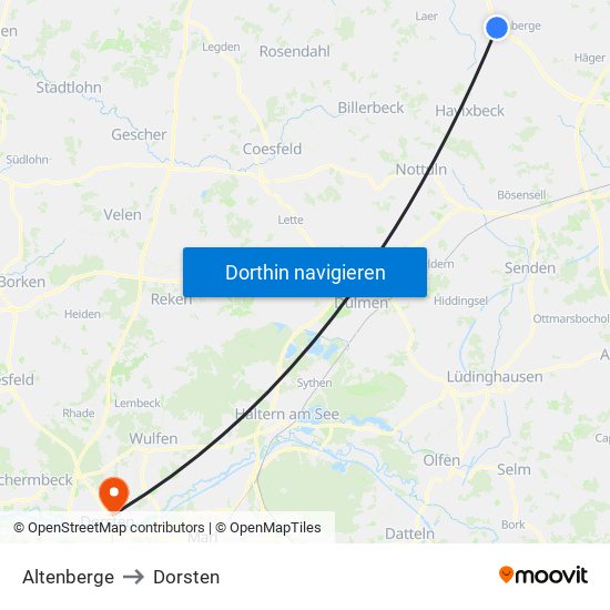 Altenberge to Dorsten map