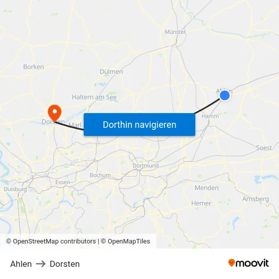 Ahlen to Dorsten map