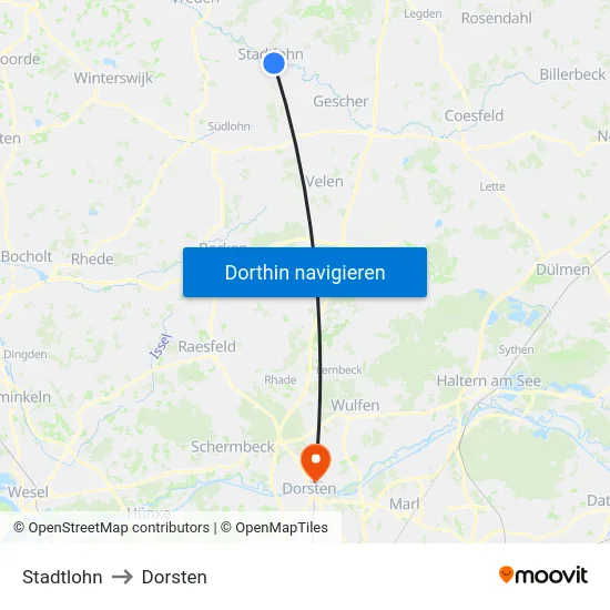 Stadtlohn to Dorsten map