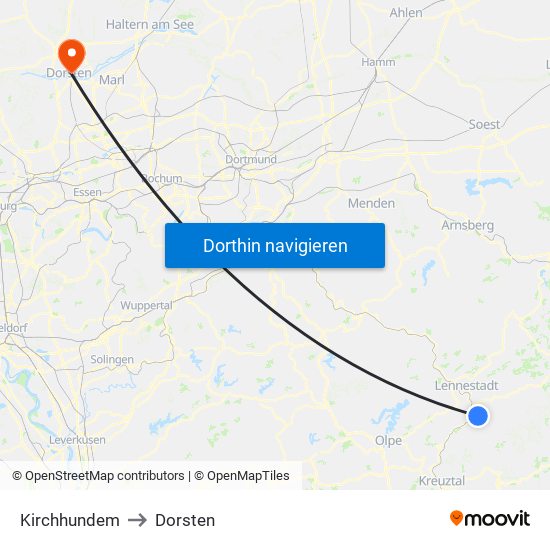Kirchhundem to Dorsten map