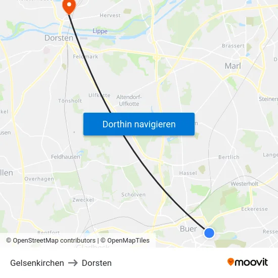 Gelsenkirchen to Dorsten map