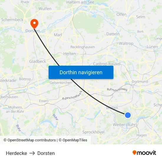 Herdecke to Dorsten map