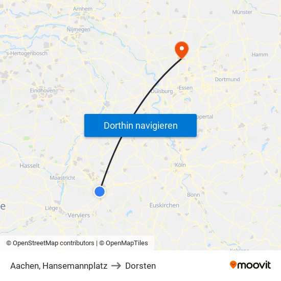 Aachen, Hansemannplatz to Dorsten map