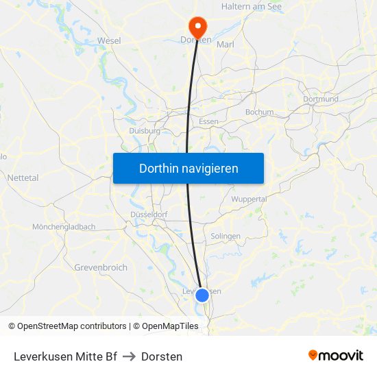 Leverkusen Mitte Bf to Dorsten map