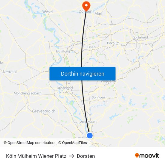 Köln Mülheim Wiener Platz to Dorsten map