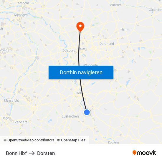 Bonn Hbf to Dorsten map