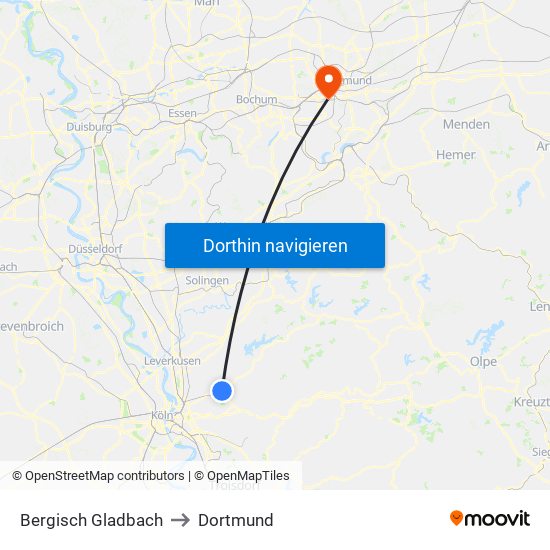 Bergisch Gladbach to Dortmund map