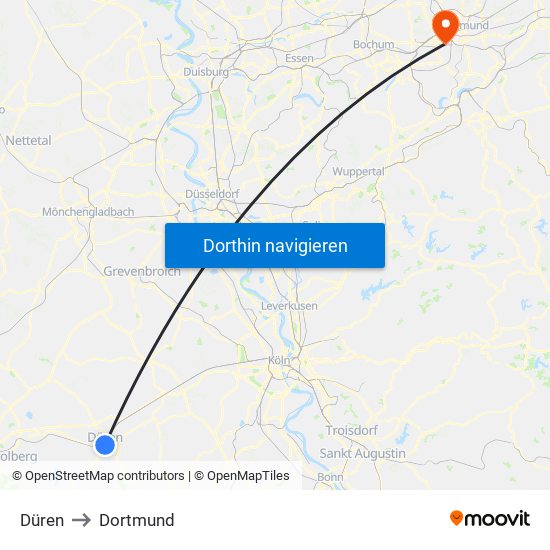 Düren to Dortmund map