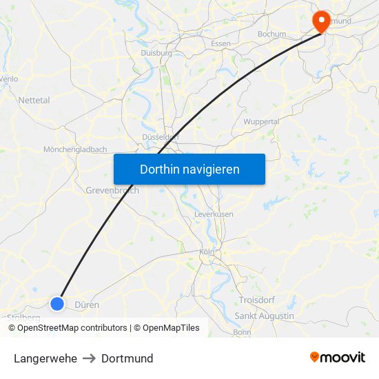 Langerwehe to Dortmund map