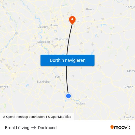 Brohl-Lützing to Dortmund map