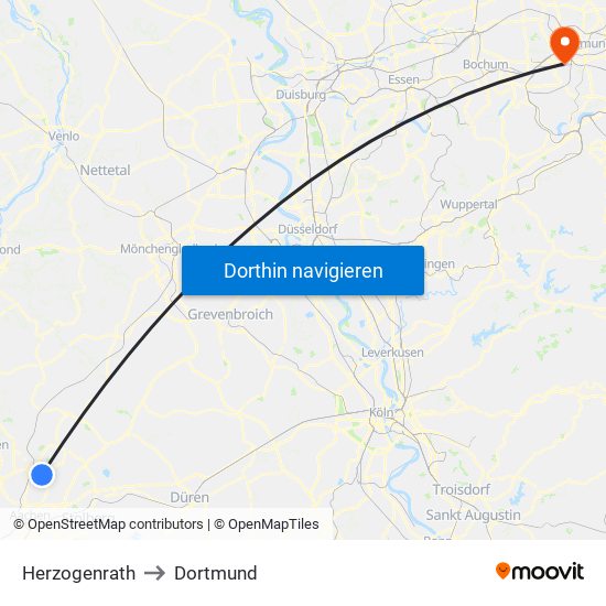 Herzogenrath to Dortmund map