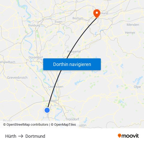 Hürth to Dortmund map