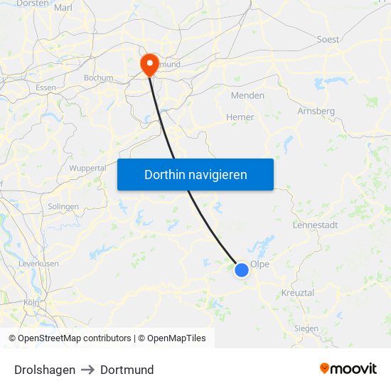 Drolshagen to Dortmund map