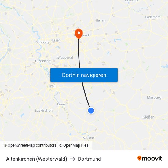 Altenkirchen (Westerwald) to Dortmund map