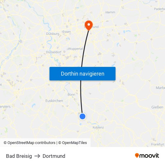 Bad Breisig to Dortmund map