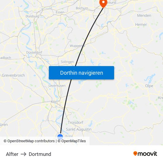 Alfter to Dortmund map