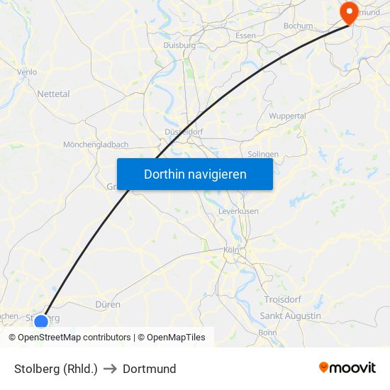 Stolberg (Rhld.) to Dortmund map