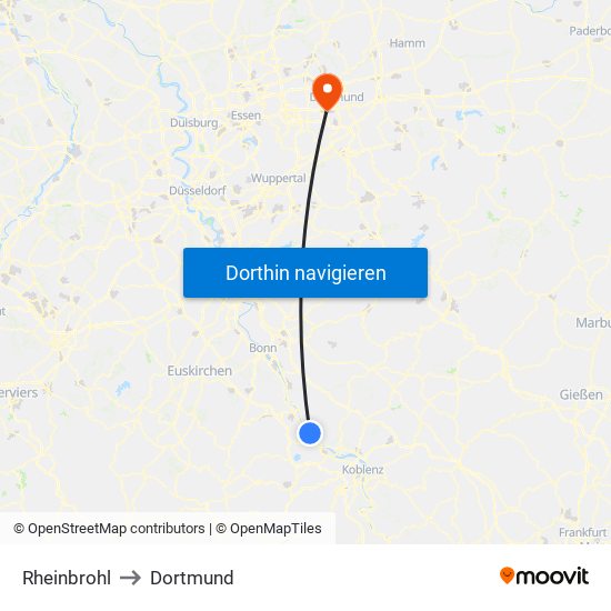 Rheinbrohl to Dortmund map