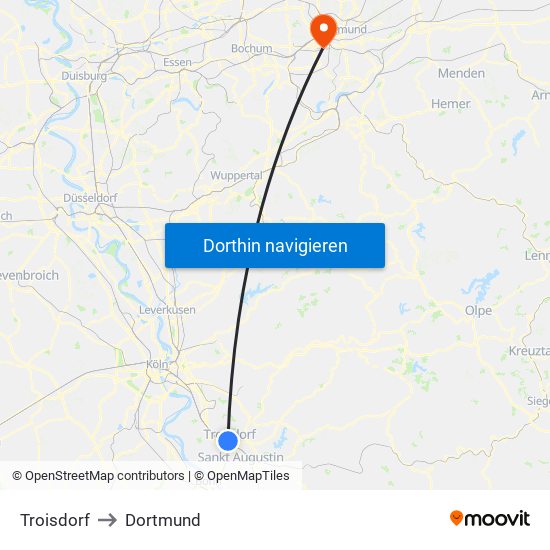 Troisdorf to Dortmund map