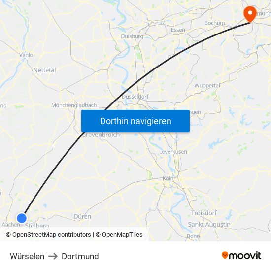 Würselen to Dortmund map