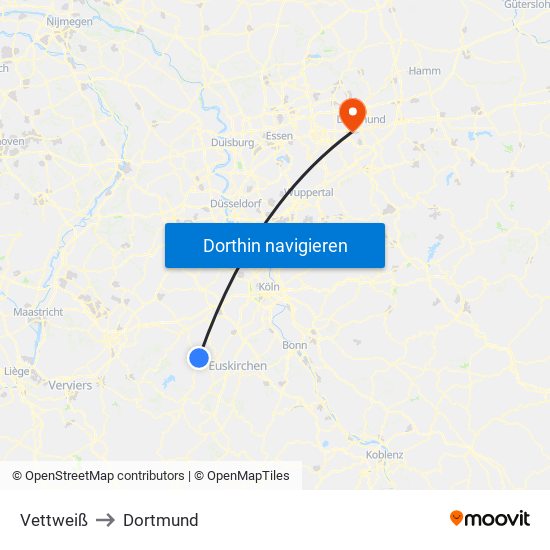 Vettweiß to Dortmund map