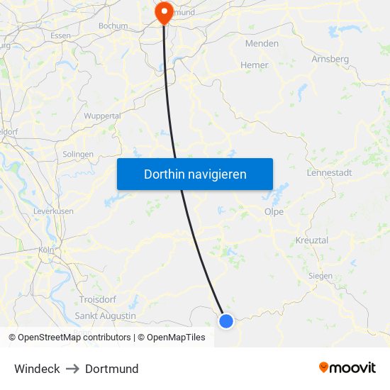Windeck to Dortmund map