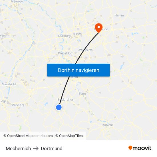 Mechernich to Dortmund map