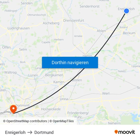 Ennigerloh to Dortmund map