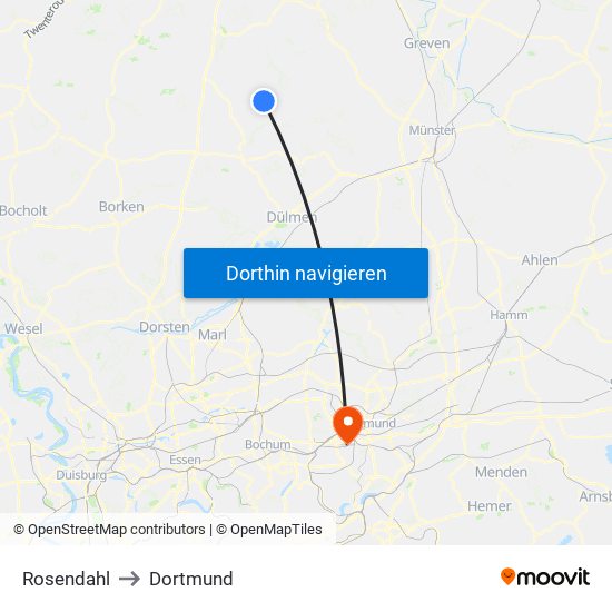 Rosendahl to Dortmund map