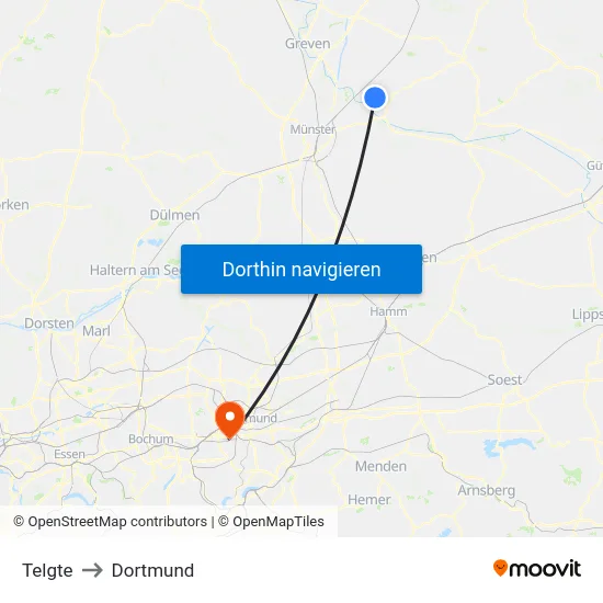 Telgte to Dortmund map