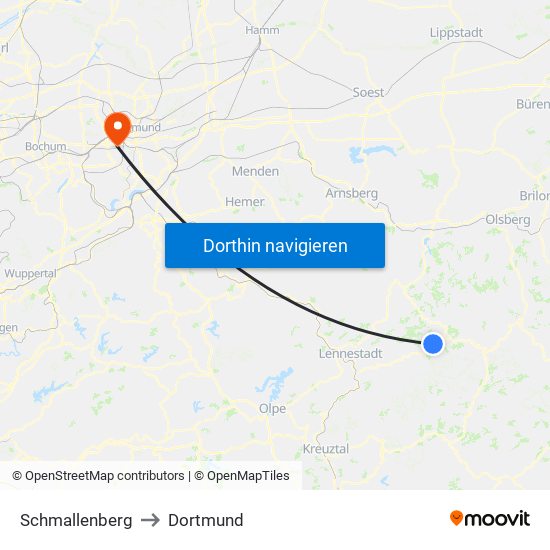 Schmallenberg to Dortmund map