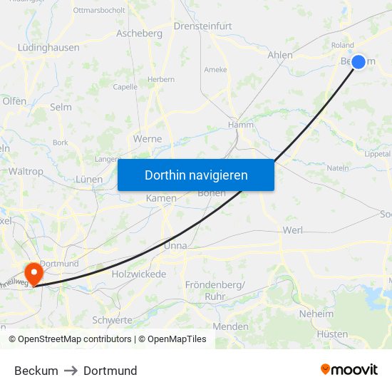 Beckum to Dortmund map