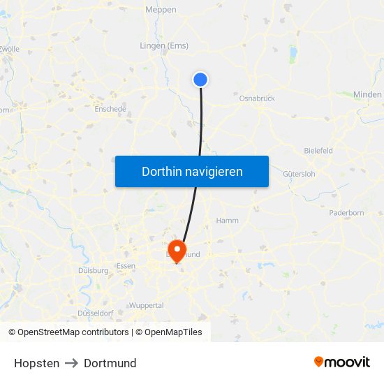 Hopsten to Dortmund map