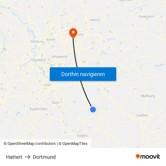 Hattert to Dortmund map