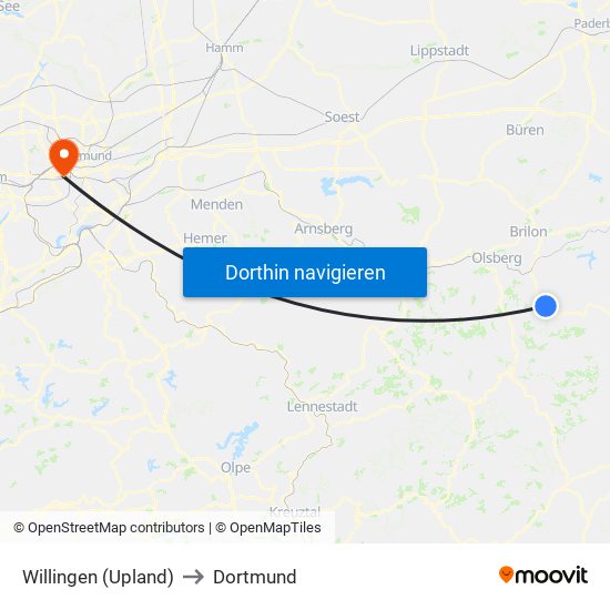 Willingen (Upland) to Dortmund map