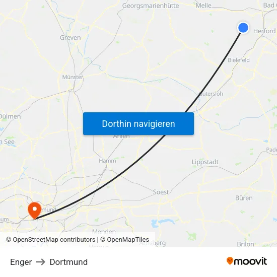 Enger to Dortmund map