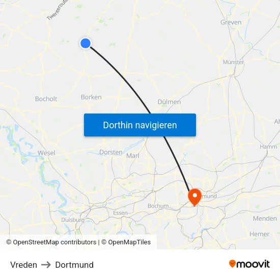 Vreden to Dortmund map