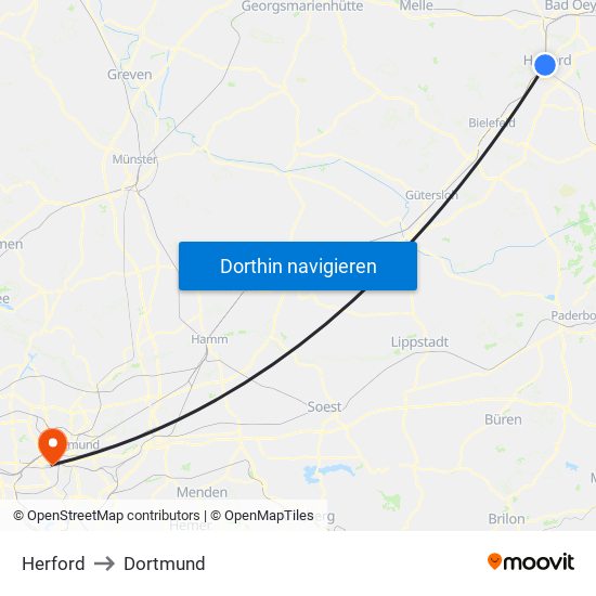 Herford to Dortmund map